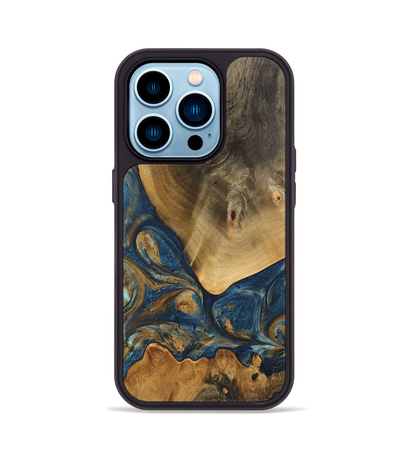 iPhone 14 Pro Wood Phone Case - Kaiya (Teal & Gold, 746614)