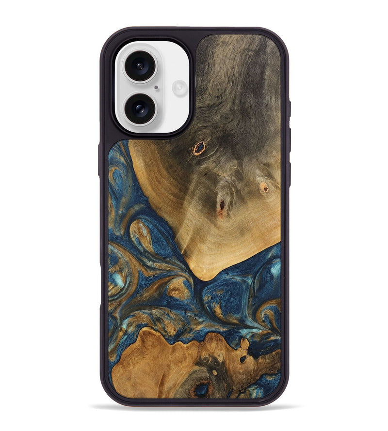 iPhone 16 Plus Wood Phone Case - Kaiya (Teal & Gold, 746614)