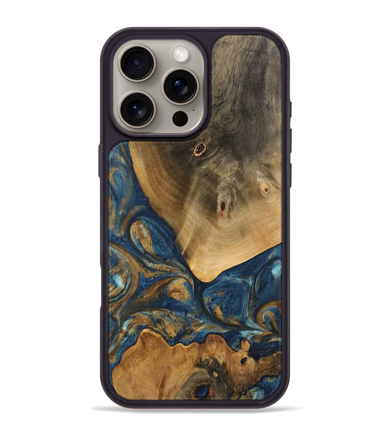 iPhone 16 Pro Max Wood Phone Case - Kaiya (Teal & Gold, 746614)