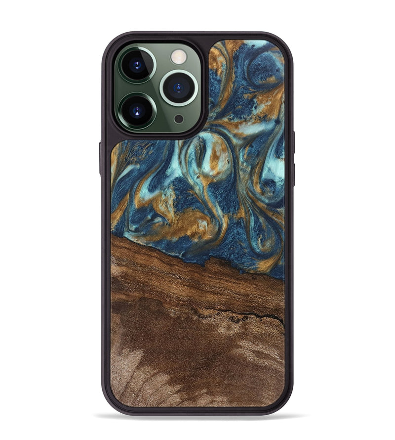 iPhone 13 Pro Max Wood Phone Case - Denver (Teal & Gold, 746615)