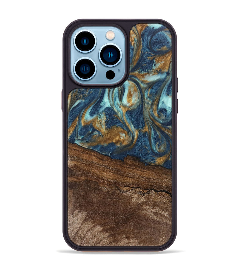 iPhone 14 Pro Max Wood Phone Case - Denver (Teal & Gold, 746615)