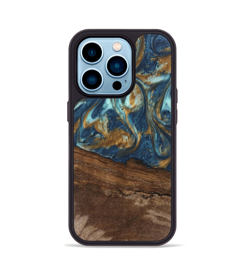 iPhone 14 Pro Wood Phone Case - Denver (Teal & Gold, 746615)