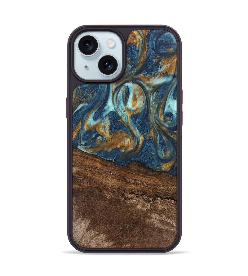 iPhone 15 Wood Phone Case - Denver (Teal & Gold, 746615)