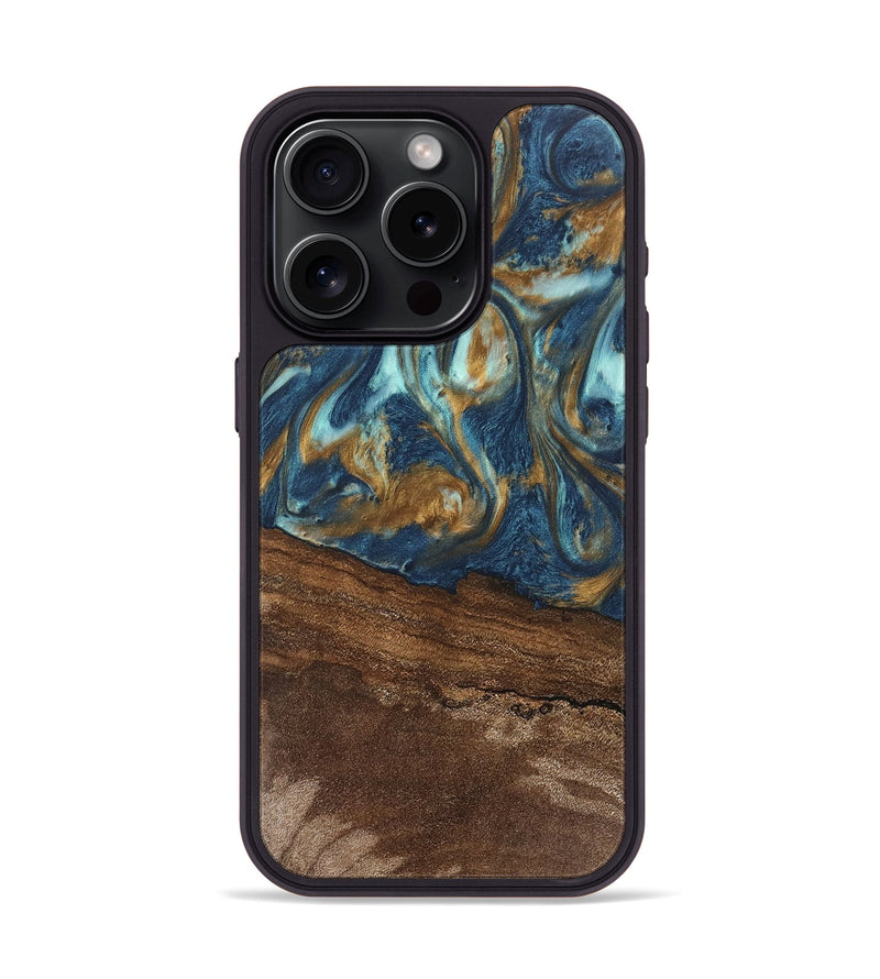 iPhone 15 Pro Wood Phone Case - Denver (Teal & Gold, 746615)