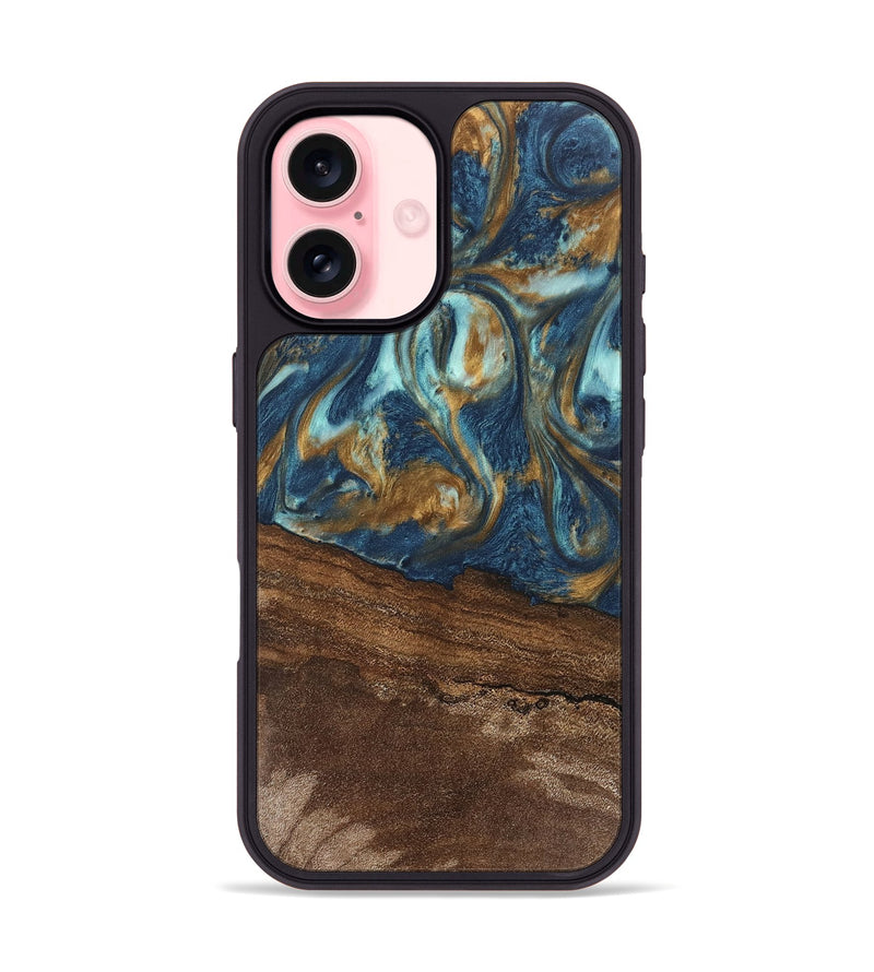 iPhone 16 Wood Phone Case - Denver (Teal & Gold, 746615)