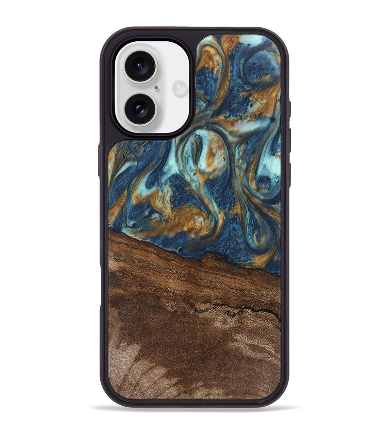 iPhone 16 Plus Wood Phone Case - Denver (Teal & Gold, 746615)