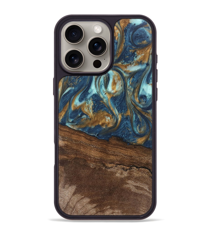 iPhone 16 Pro Max Wood Phone Case - Denver (Teal & Gold, 746615)