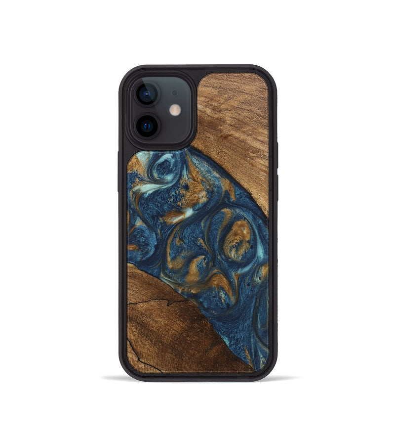 iPhone 12 mini Wood Phone Case - Moriah (Teal & Gold, 746618)