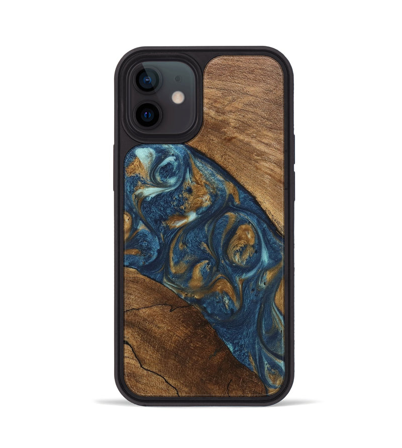 iPhone 12 Wood Phone Case - Moriah (Teal & Gold, 746618)