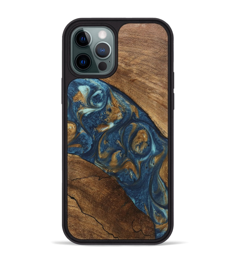 iPhone 12 Pro Max Wood Phone Case - Moriah (Teal & Gold, 746618)