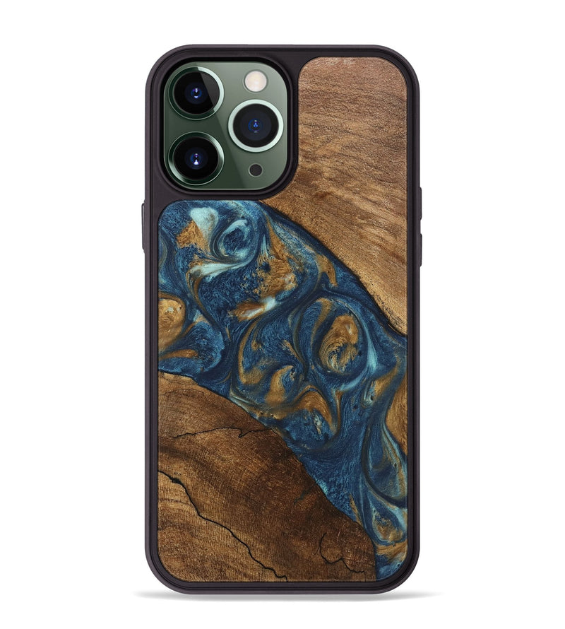 iPhone 13 Pro Max Wood Phone Case - Moriah (Teal & Gold, 746618)