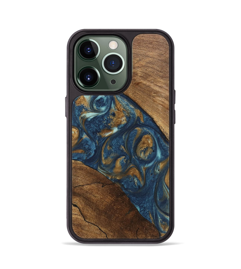 iPhone 13 Pro Wood Phone Case - Moriah (Teal & Gold, 746618)