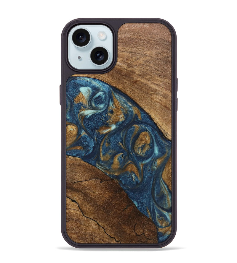 iPhone 15 Plus Wood Phone Case - Moriah (Teal & Gold, 746618)