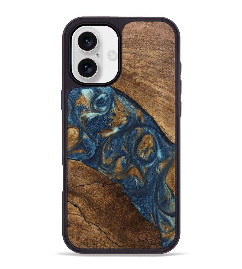 iPhone 16 Plus Wood Phone Case - Moriah (Teal & Gold, 746618)