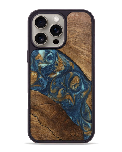 iPhone 16 Pro Max Wood Phone Case - Moriah (Teal & Gold, 746618)