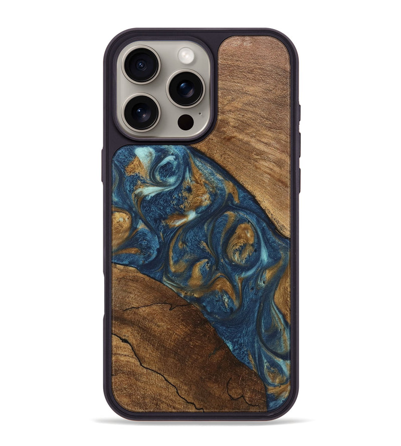 iPhone 16 Pro Max Wood Phone Case - Moriah (Teal & Gold, 746618)