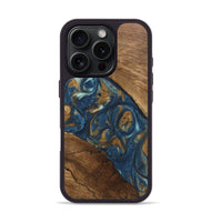 iPhone 16 Pro Wood Phone Case - Moriah (Teal & Gold, 746618)