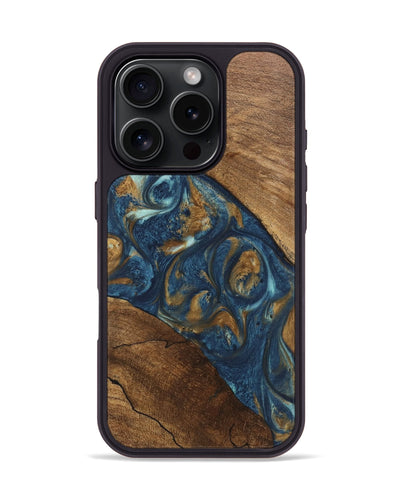 iPhone 16 Pro Wood Phone Case - Moriah (Teal & Gold, 746618)