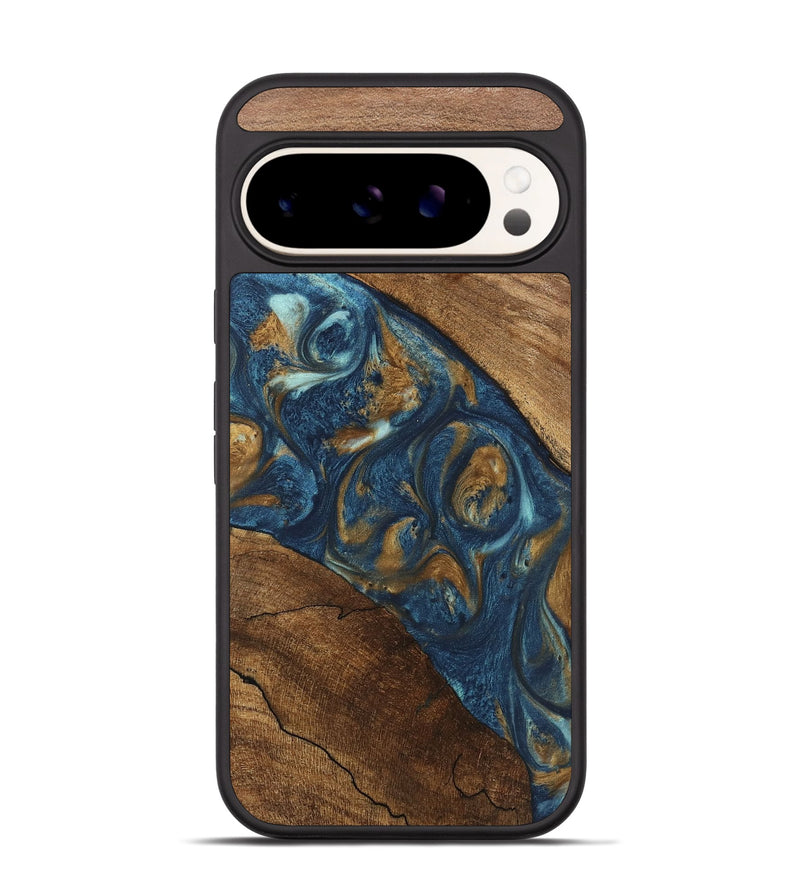 Pixel 9 Pro Wood Phone Case - Moriah (Teal & Gold, 746618)