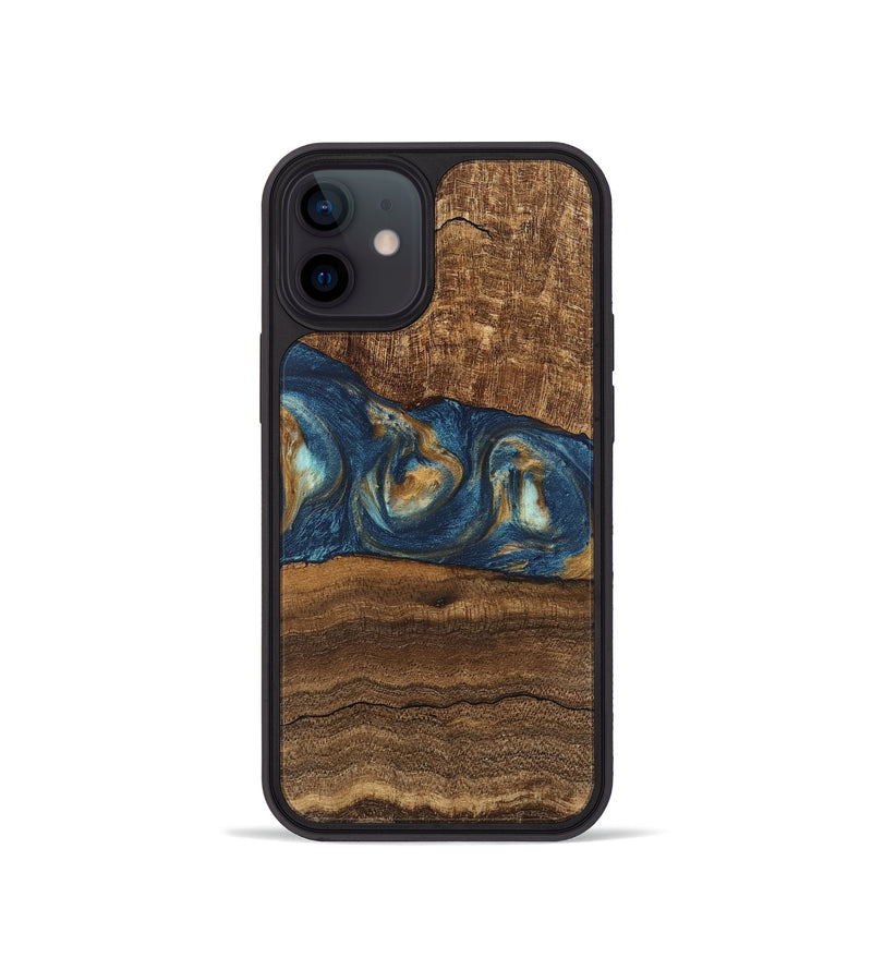 iPhone 12 mini Wood Phone Case - Kenley (Teal & Gold, 746619)