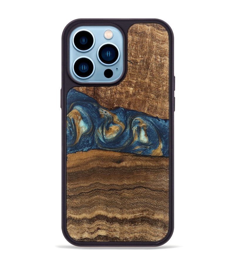 iPhone 14 Pro Max Wood Phone Case - Kenley (Teal & Gold, 746619)