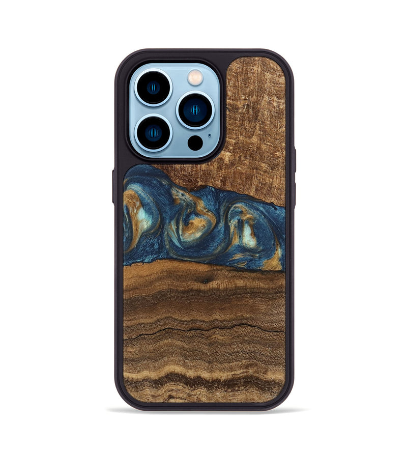 iPhone 14 Pro Wood Phone Case - Kenley (Teal & Gold, 746619)