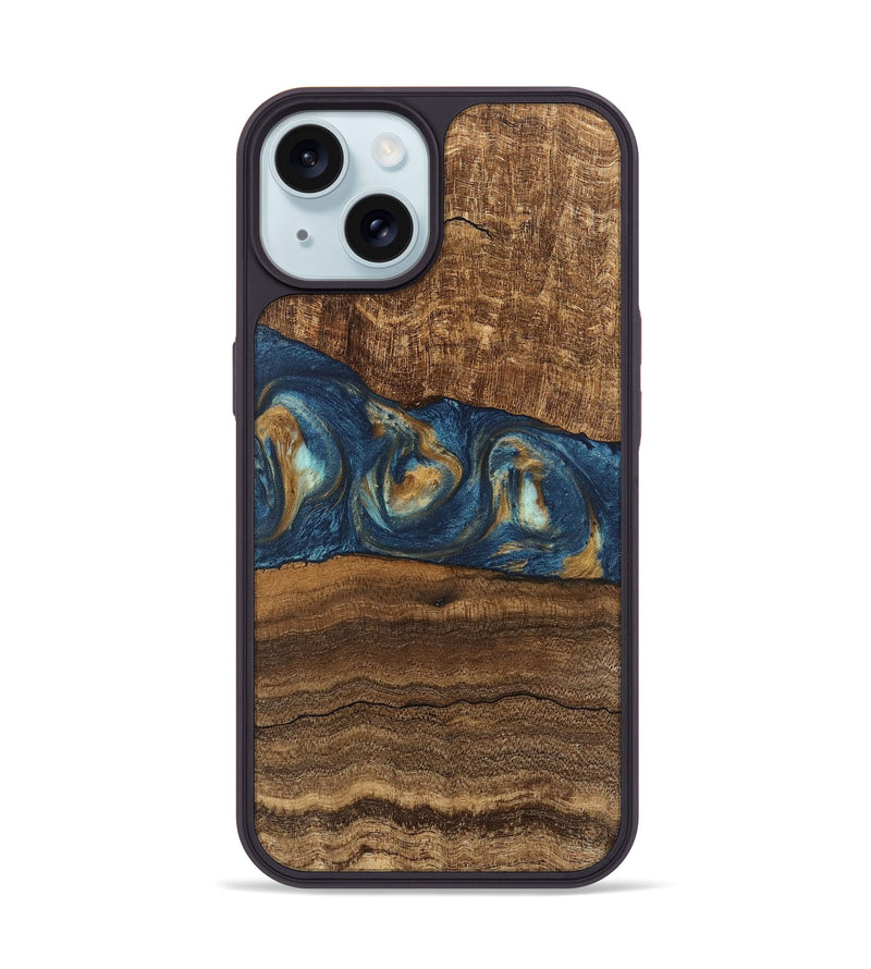 iPhone 15 Wood Phone Case - Kenley (Teal & Gold, 746619)