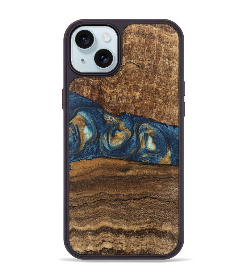 iPhone 15 Plus Wood Phone Case - Kenley (Teal & Gold, 746619)