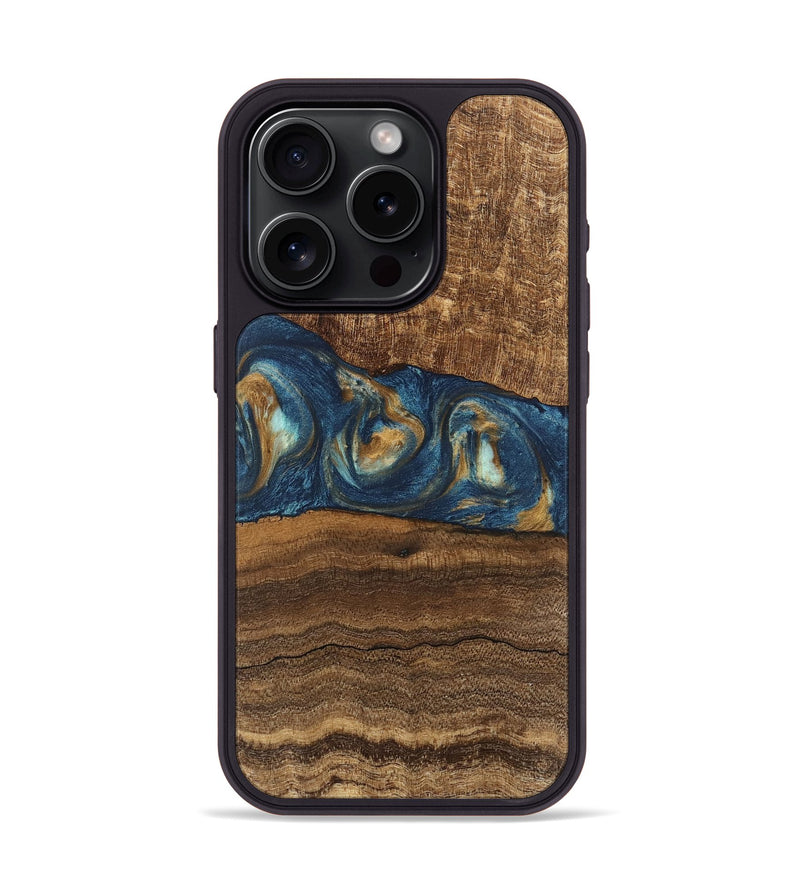 iPhone 15 Pro Wood Phone Case - Kenley (Teal & Gold, 746619)