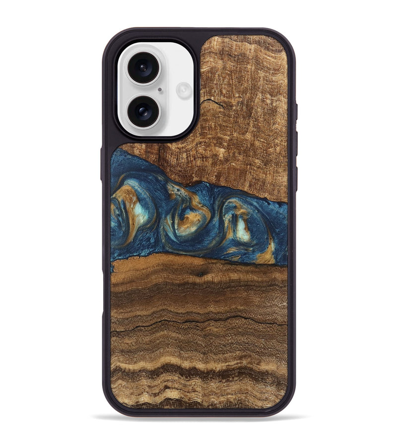 iPhone 16 Plus Wood Phone Case - Kenley (Teal & Gold, 746619)