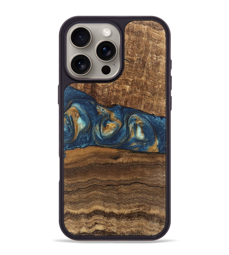 iPhone 16 Pro Max Wood Phone Case - Kenley (Teal & Gold, 746619)