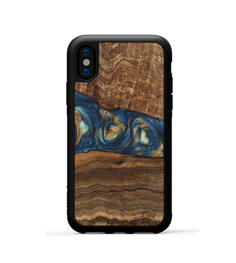 iPhone Xs Wood Phone Case - Kenley (Teal & Gold, 746619)