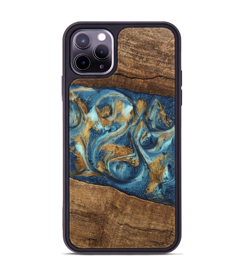 iPhone 11 Pro Max Wood Phone Case - Martin (Teal & Gold, 746620)