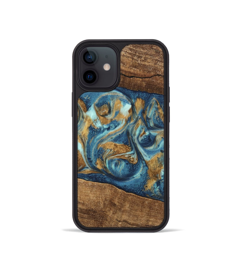 iPhone 12 mini Wood Phone Case - Martin (Teal & Gold, 746620)