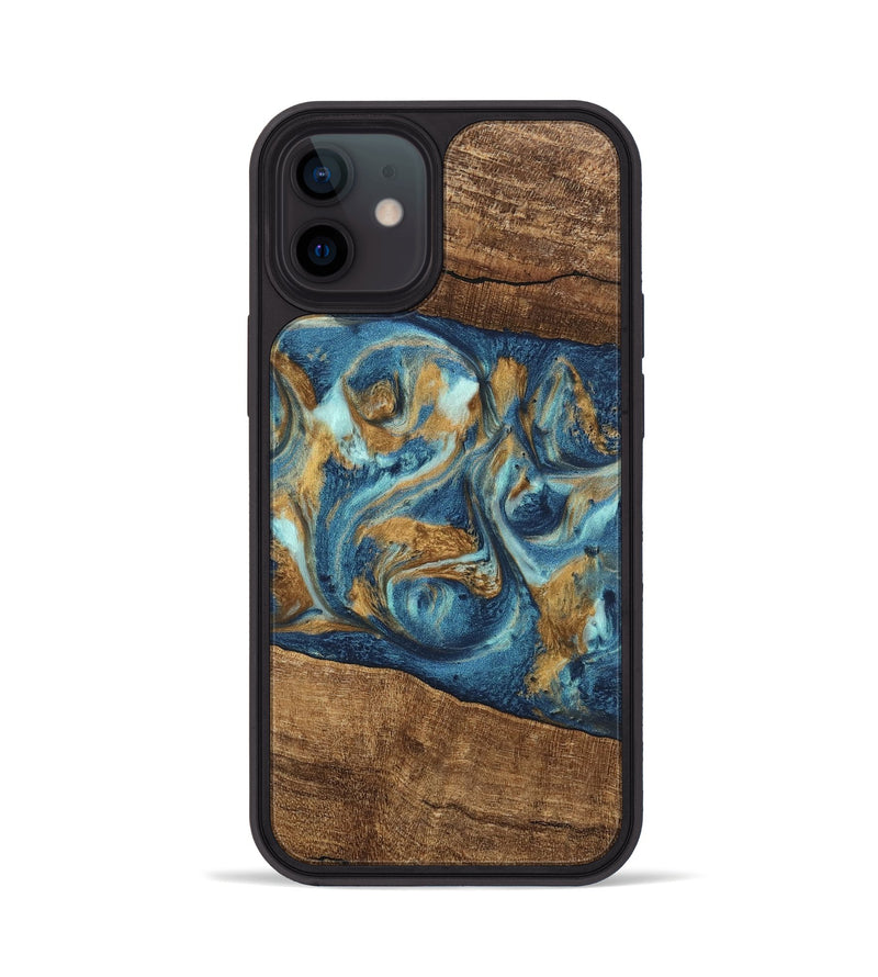 iPhone 12 Wood Phone Case - Martin (Teal & Gold, 746620)