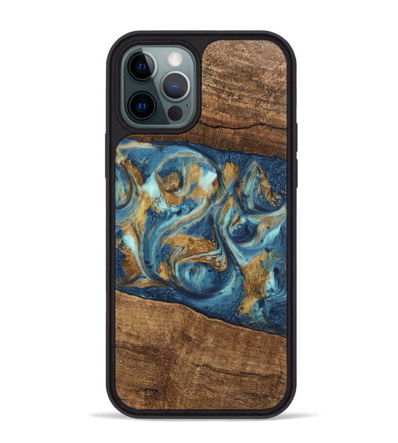 iPhone 12 Pro Max Wood Phone Case - Martin (Teal & Gold, 746620)