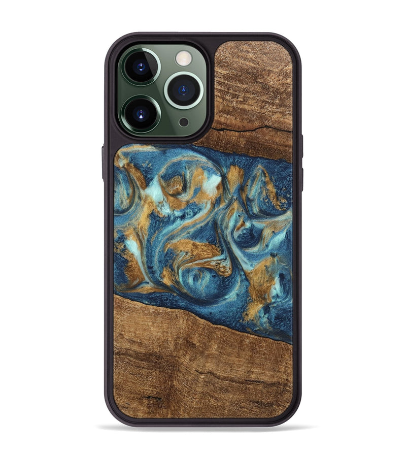 iPhone 13 Pro Max Wood Phone Case - Martin (Teal & Gold, 746620)