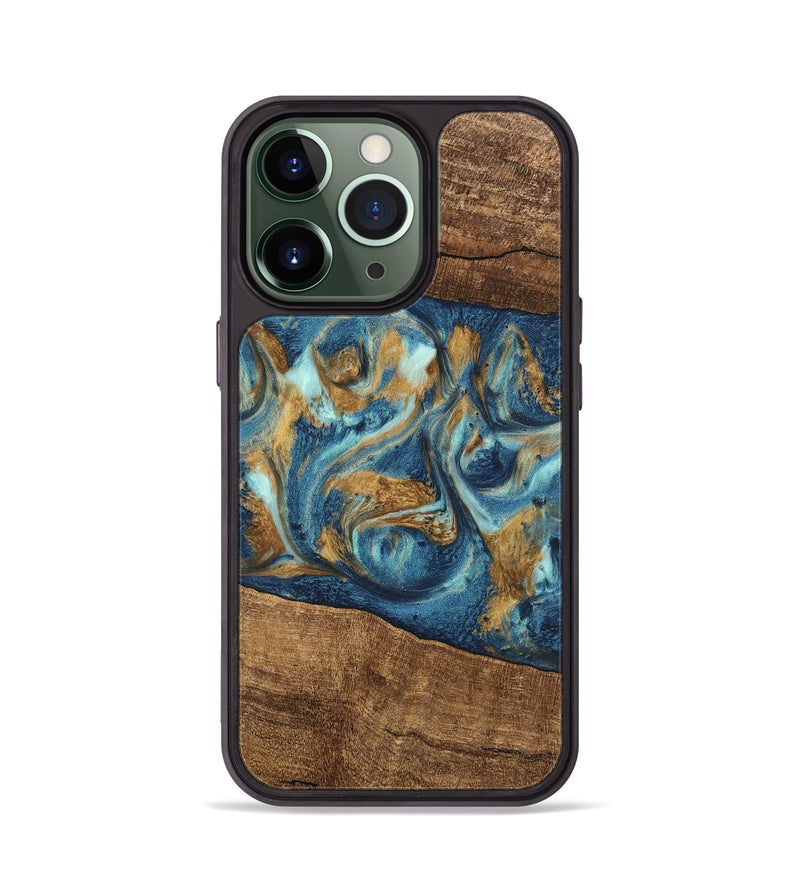 iPhone 13 Pro Wood Phone Case - Martin (Teal & Gold, 746620)