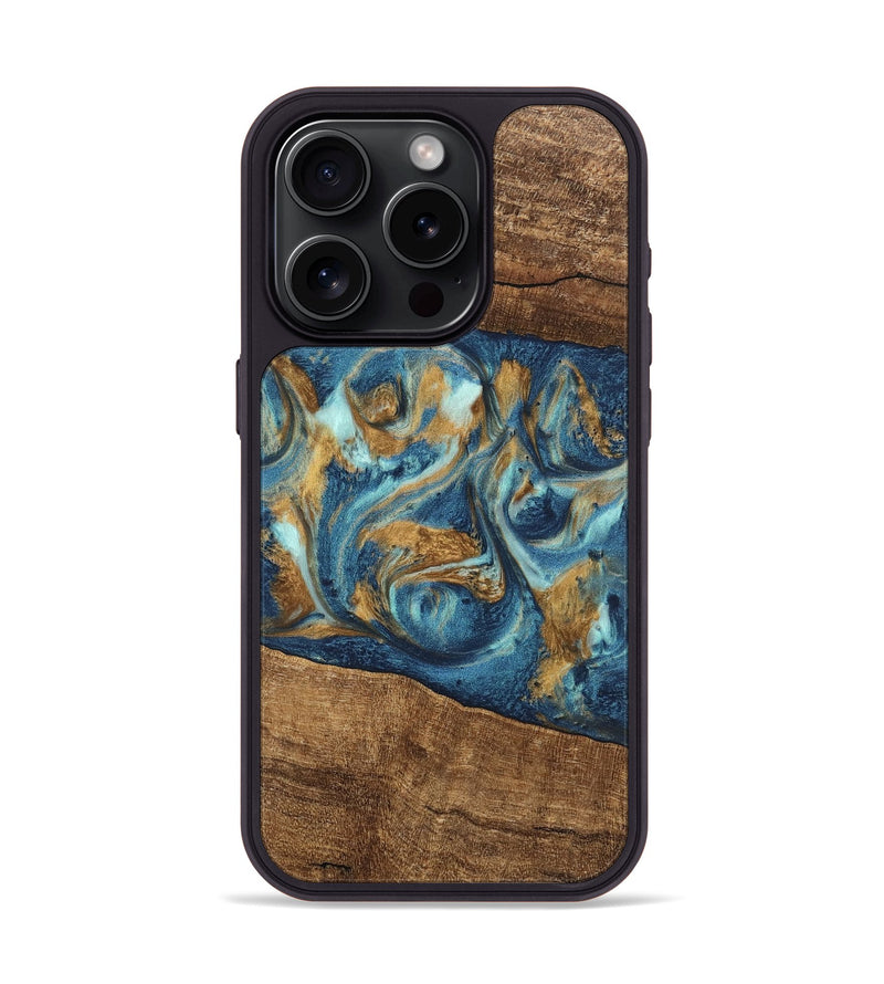 iPhone 15 Pro Wood Phone Case - Martin (Teal & Gold, 746620)