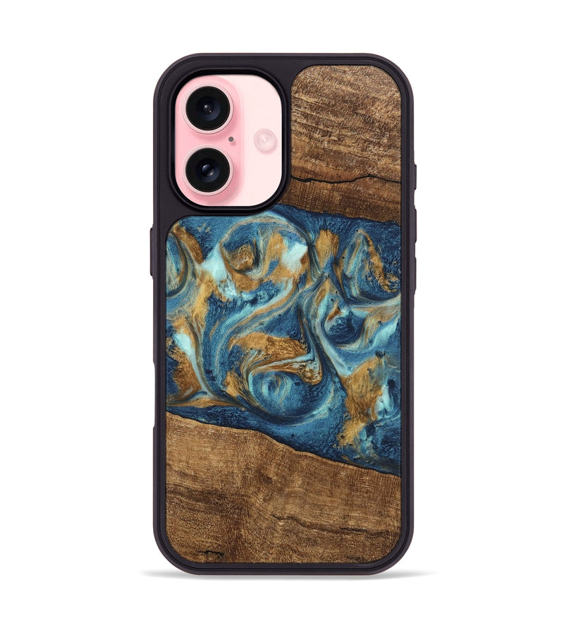 iPhone 16 Wood Phone Case - Martin (Teal & Gold, 746620)