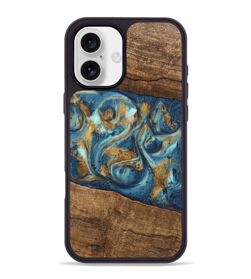 iPhone 16 Plus Wood Phone Case - Martin (Teal & Gold, 746620)