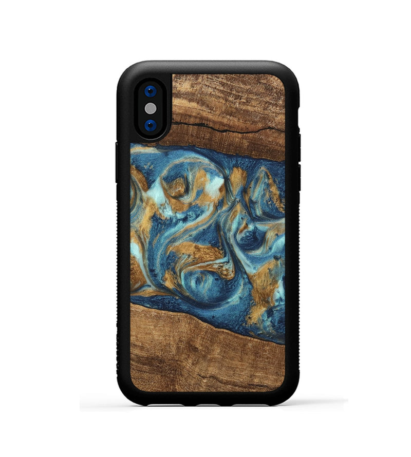 iPhone Xs Wood Phone Case - Martin (Teal & Gold, 746620)