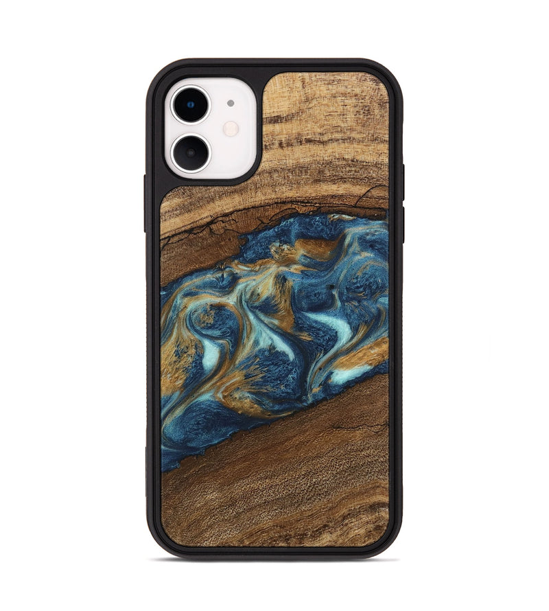 iPhone 11 Wood Phone Case - Dax (Teal & Gold, 746621)