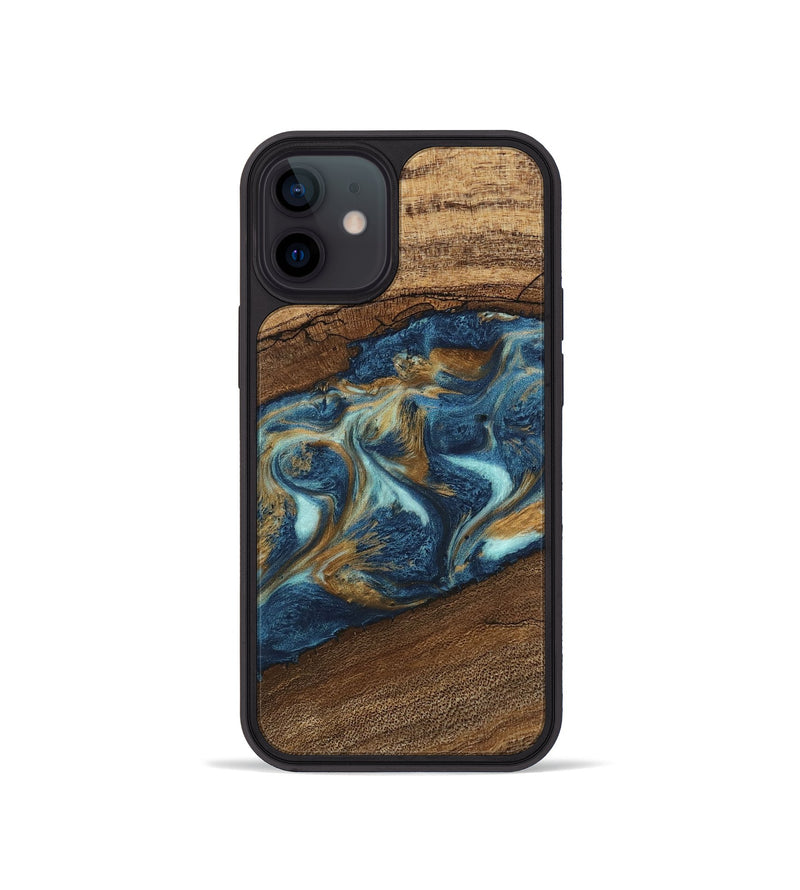 iPhone 12 mini Wood Phone Case - Dax (Teal & Gold, 746621)