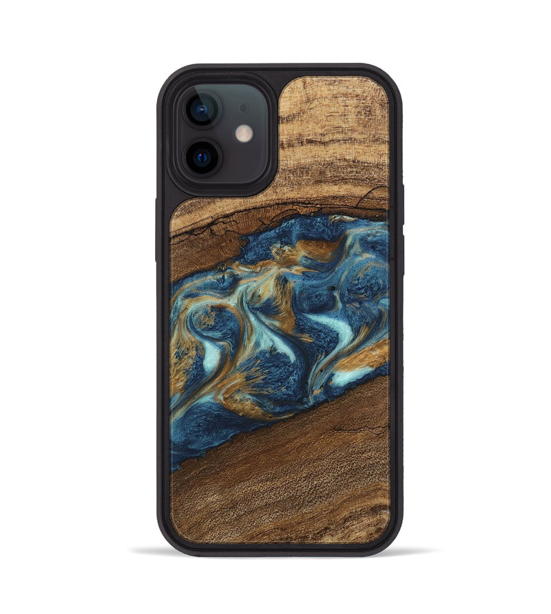 iPhone 12 Wood Phone Case - Dax (Teal & Gold, 746621)