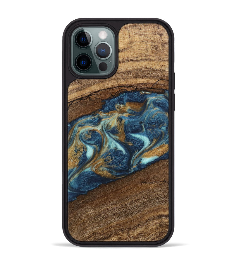 iPhone 12 Pro Max Wood Phone Case - Dax (Teal & Gold, 746621)