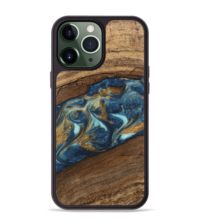 iPhone 13 Pro Max Wood Phone Case - Dax (Teal & Gold, 746621)