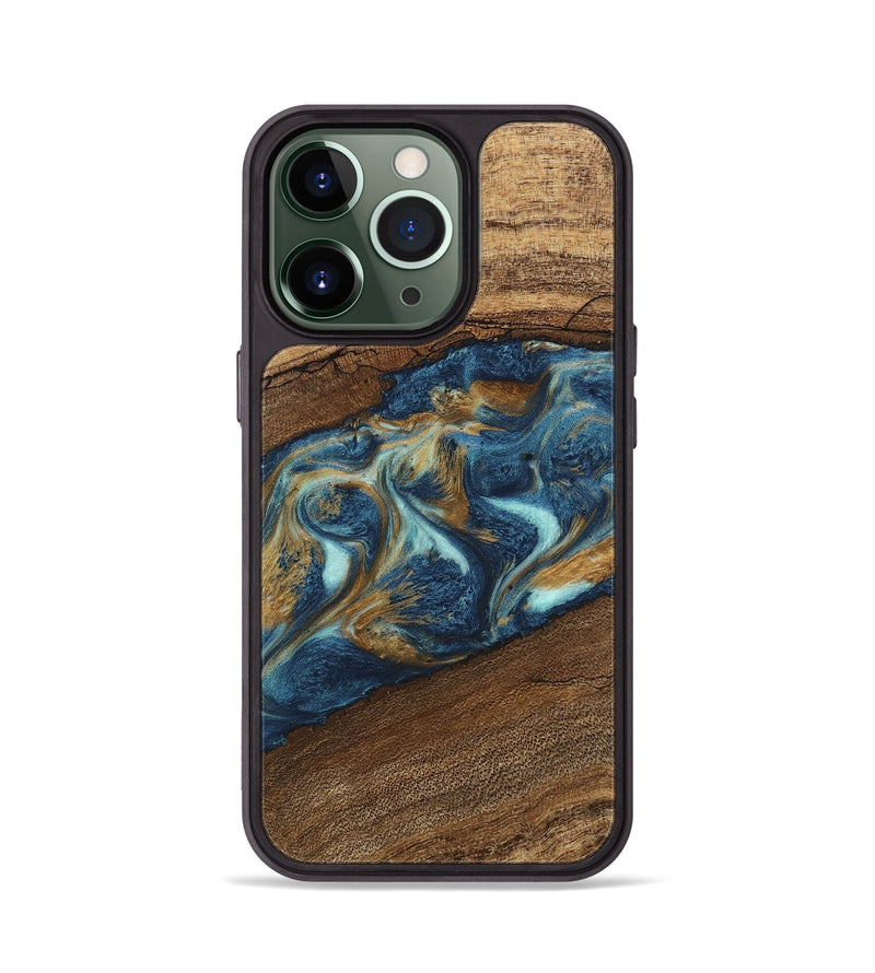 iPhone 13 Pro Wood Phone Case - Dax (Teal & Gold, 746621)