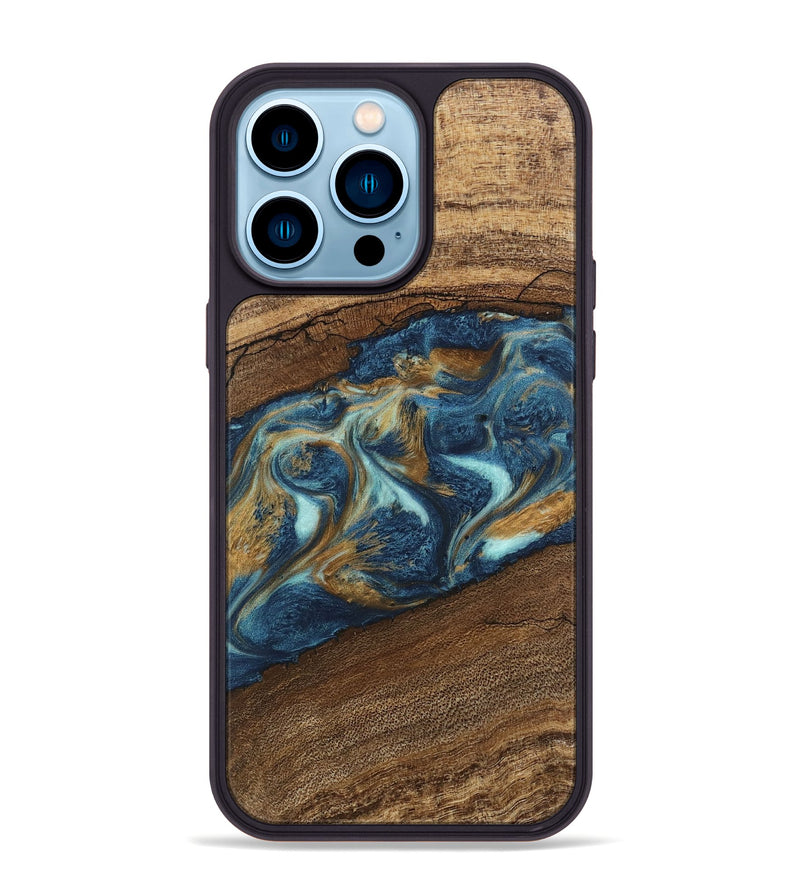 iPhone 14 Pro Max Wood Phone Case - Dax (Teal & Gold, 746621)