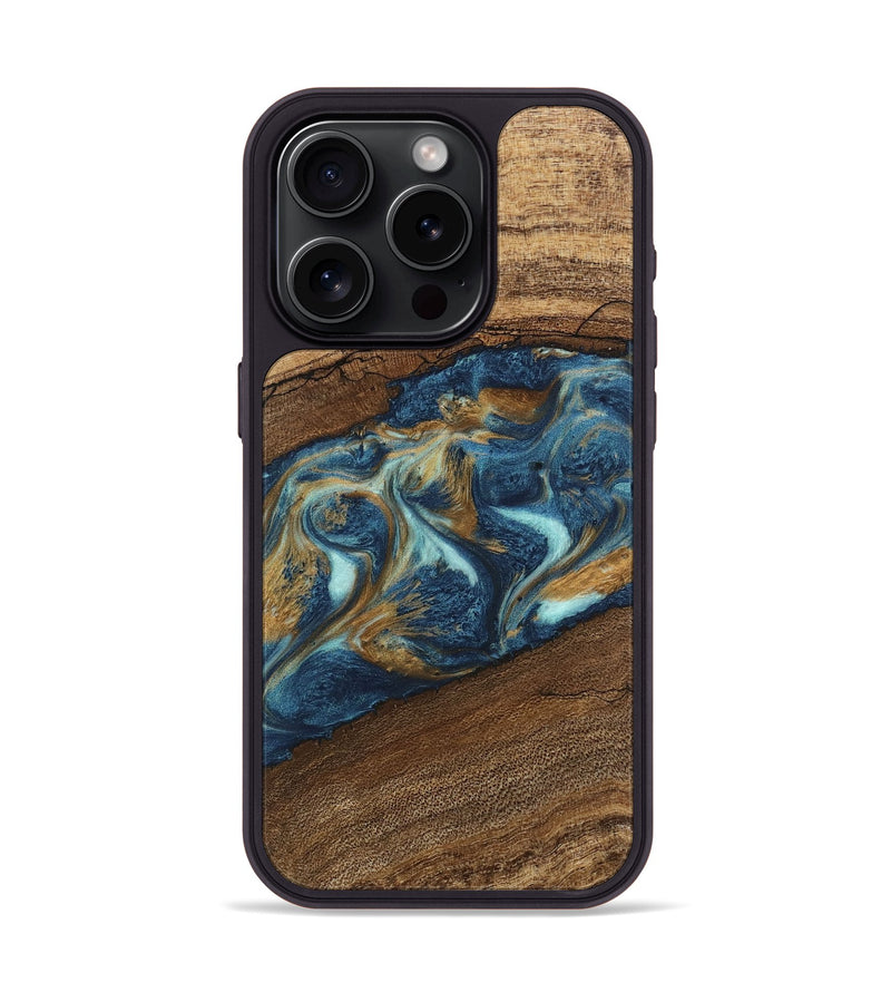 iPhone 15 Pro Wood Phone Case - Dax (Teal & Gold, 746621)